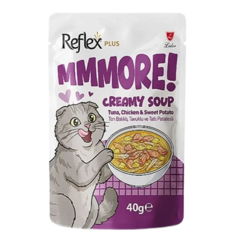 Reflex Plus MMMORE Ton Balıklı Tavuklu ve Tatlı Patatesli Kremalı Kedi Çorbası 40gr