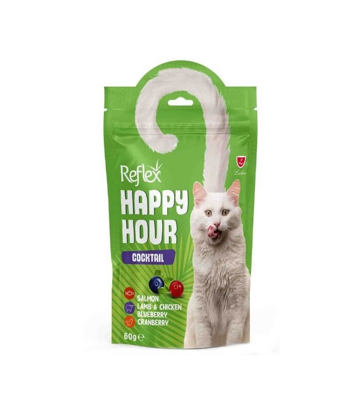 Reflex Happy Hour Cocktail Somonlu, Kuzulu, Tavuklu ve Yaban Mersinli Kedi Ödül Maması 60gr