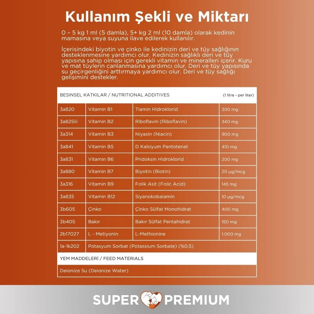 Oprobiotic PlusB Kediler İçin Tüy Dökülmesini Azaltıcı Damla 50ml (TÜY DÖKÜMÜ ÖNLEYİCİ)