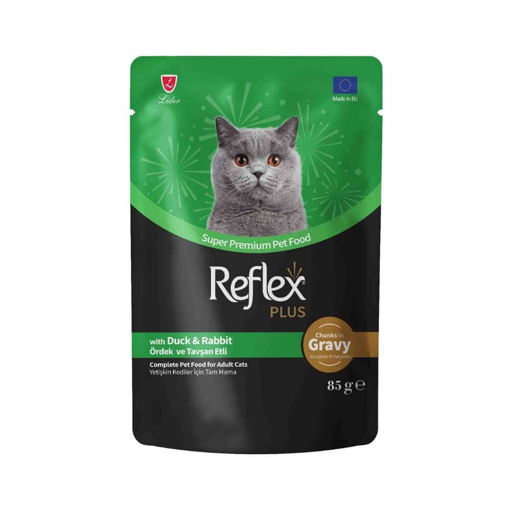 Reflex Plus Sos İçinde Parça Ördek ve Tavşan Etli Yetişkin Kedi Konservesi 85gr