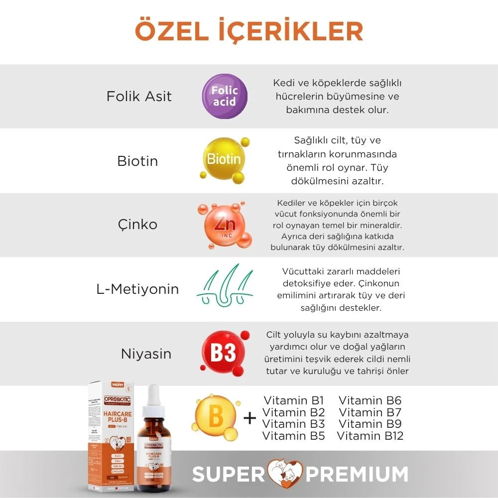 Oprobiotic PlusB Kediler İçin Tüy Dökülmesini Azaltıcı Damla 50ml (TÜY DÖKÜMÜ ÖNLEYİCİ)