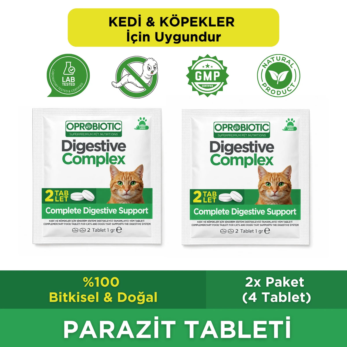 Parazit Seti Kedi İç Dış Parazit Tüm Kediler Için Bitkisel Kedi Ense Deri Damlası ve 2 Paket Parazit Tableti