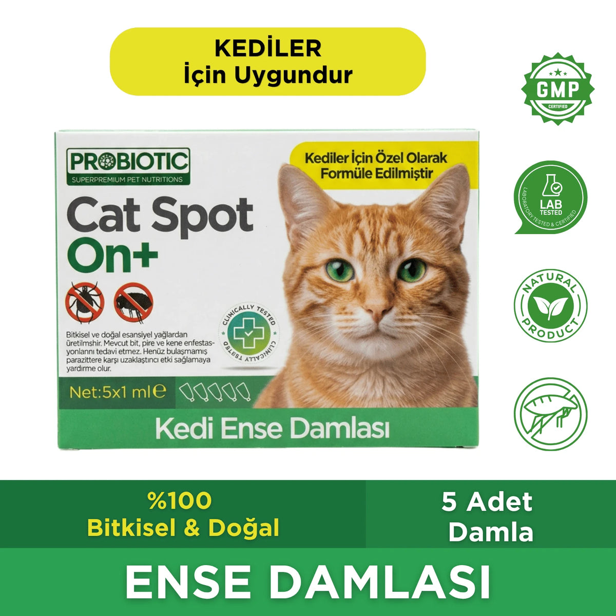 Parazit Seti Kedi İç Dış Parazit Tüm Kediler Için Bitkisel Kedi Ense Deri Damlası ve 2 Paket Parazit Tableti