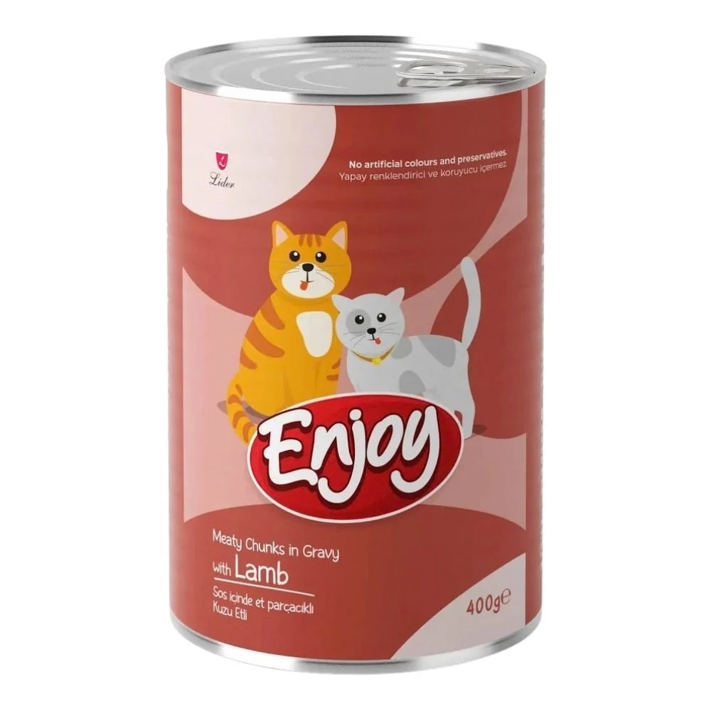 Enjoy Sos İçinde Et Parçacıklı Kuzu Etli Yetişkin Kedi Konservesi 400gr