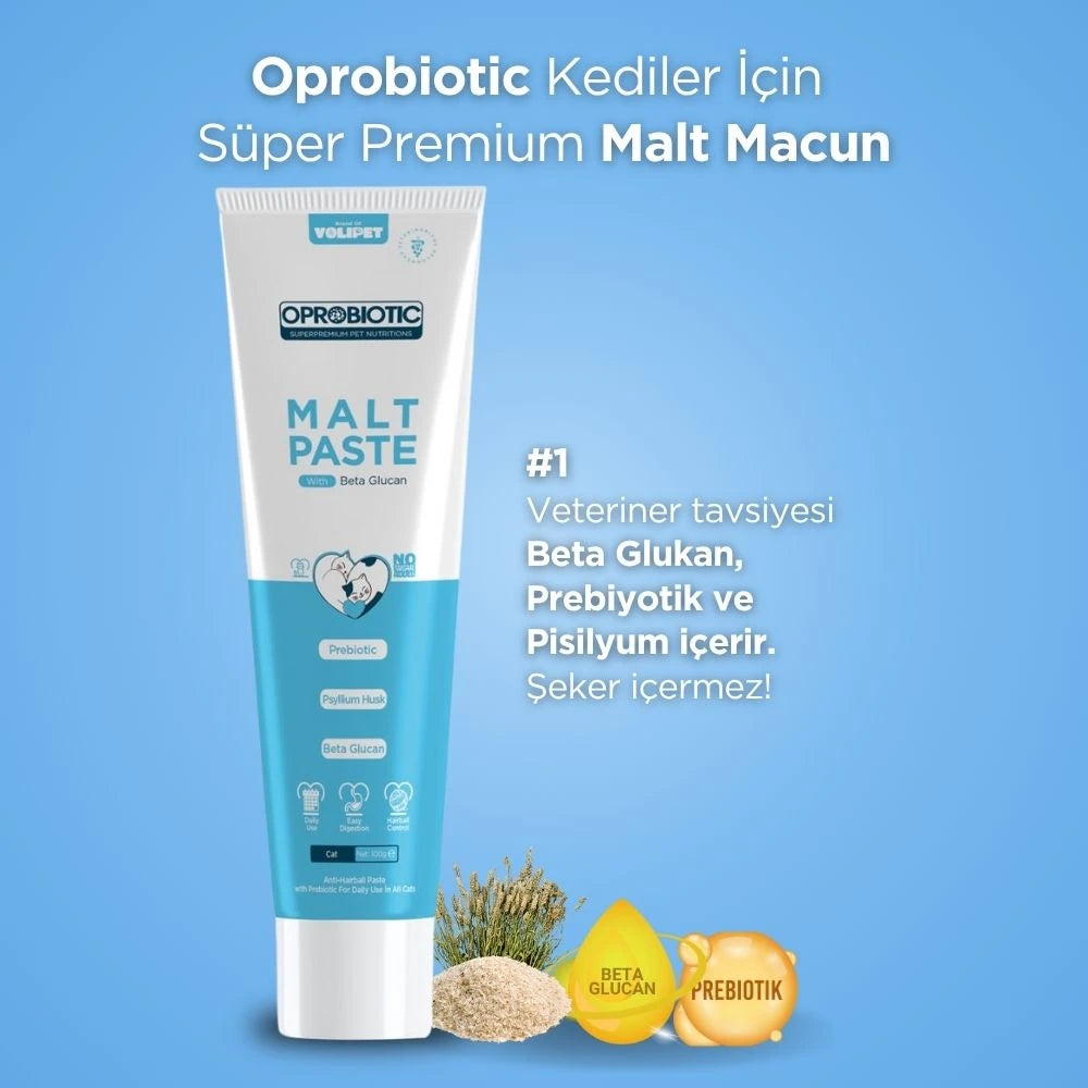 Oprobiotic Kediler İçin Süper Premium Malt Macun 100gr (TÜY YUMAĞI ÖNLEYİCİ)