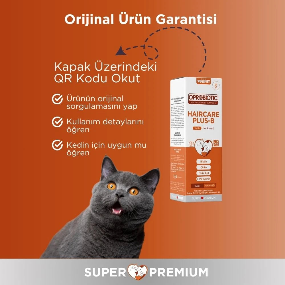 Oprobiotic PlusB Kediler İçin Tüy Dökülmesini Azaltıcı Damla 50ml (TÜY DÖKÜMÜ ÖNLEYİCİ)
