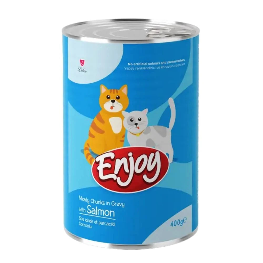 Enjoy Sos İçinde Et Parçacıklı Somonlu Yetişkin Kedi Konservesi 400gr