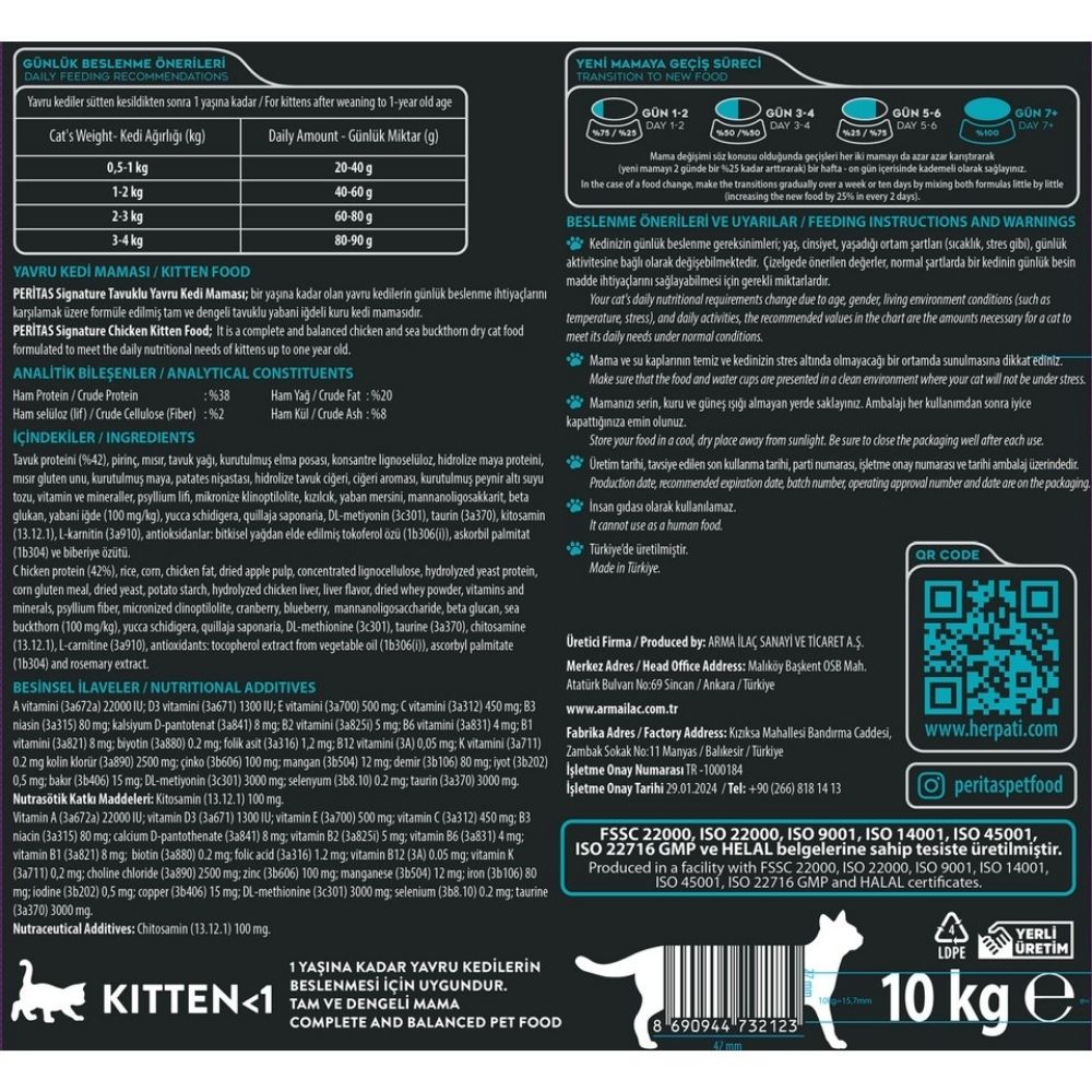 Peritas Signature Tavuklu Yavru Kedi Maması 10kg